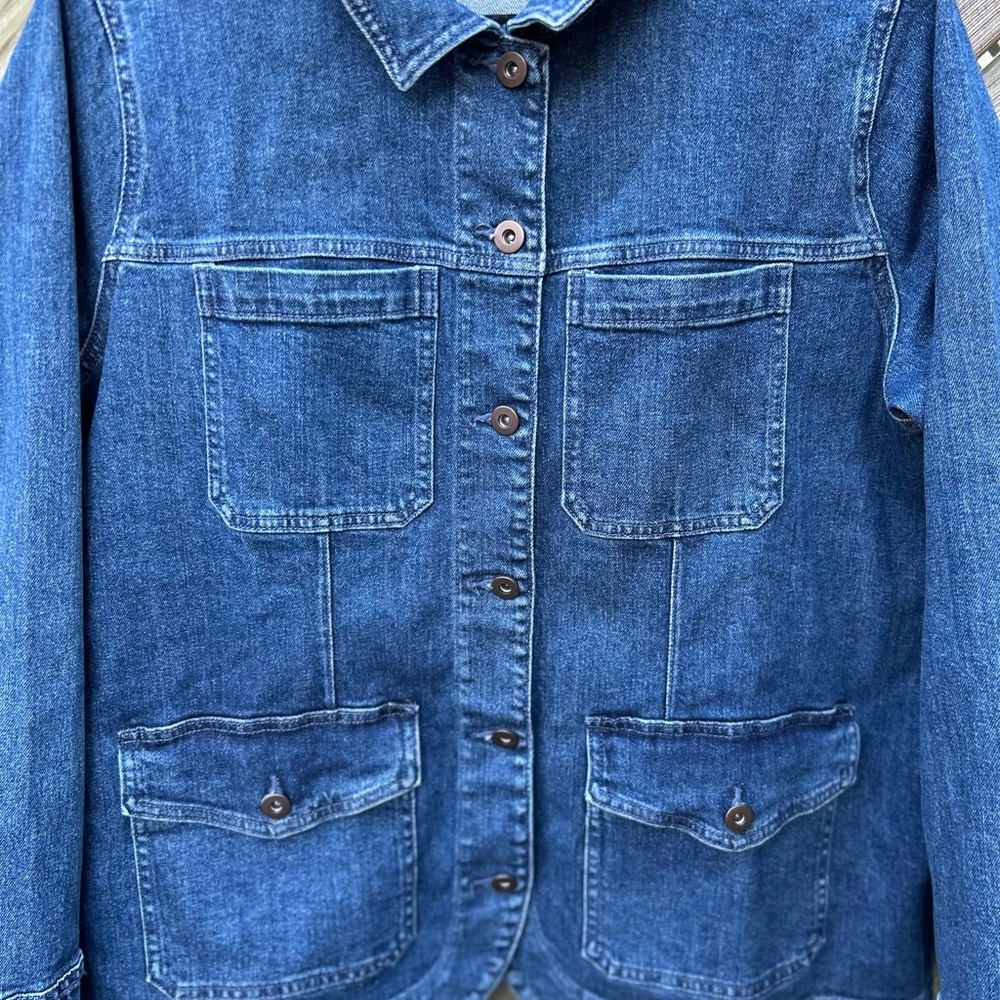 Old Navy Classic Blue Denim Utility Jean Jacket w Tie Belt size XL NWT 4 pockets - Picture 11 of 16